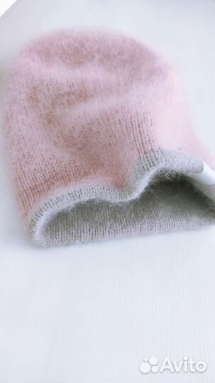 Шапка Бини двойная Ангора/Пух норки/Женская