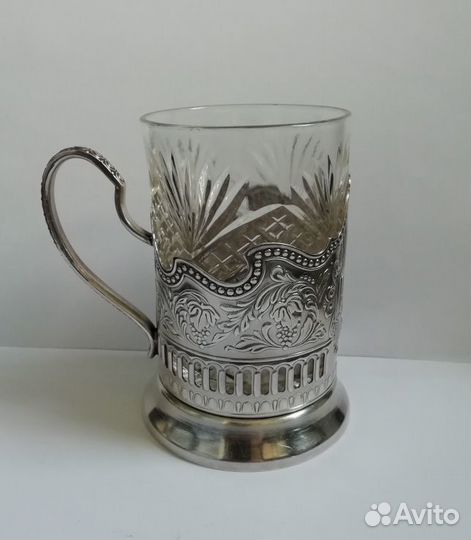 Подстаканник мельхиор В.И. Ленин + стакан хрусталь