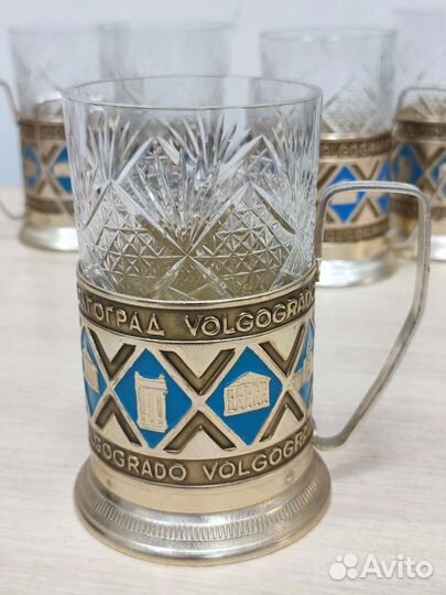 Набор хрустальных стаканов с подстаканниками СССР