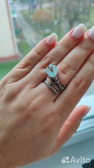 Кольцо с нат.камнем Аквамарин