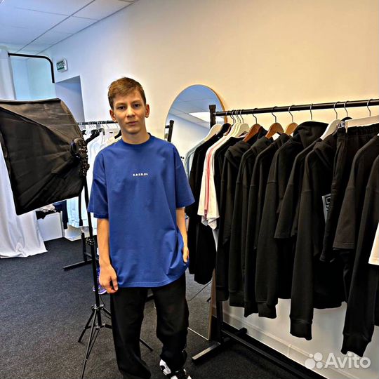 Футболка синяя оверсайз мужская