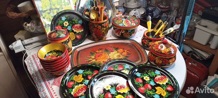 Набор посуды хохлома. Жостово