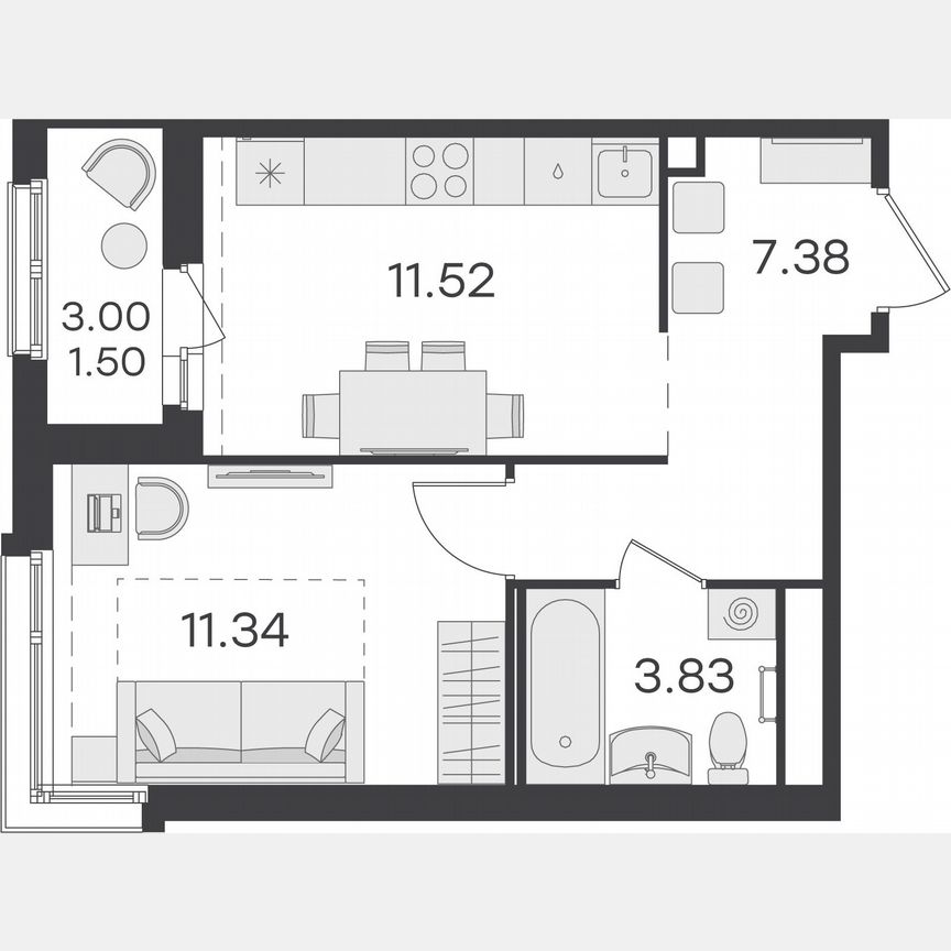 1-к. квартира, 35,6 м², 12/15 эт.
