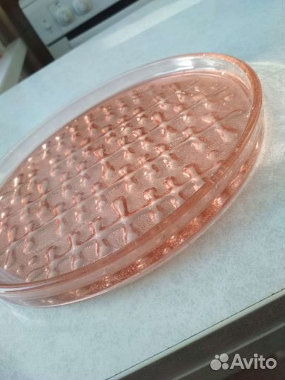 Блюдо для торта цветное стекло СССР