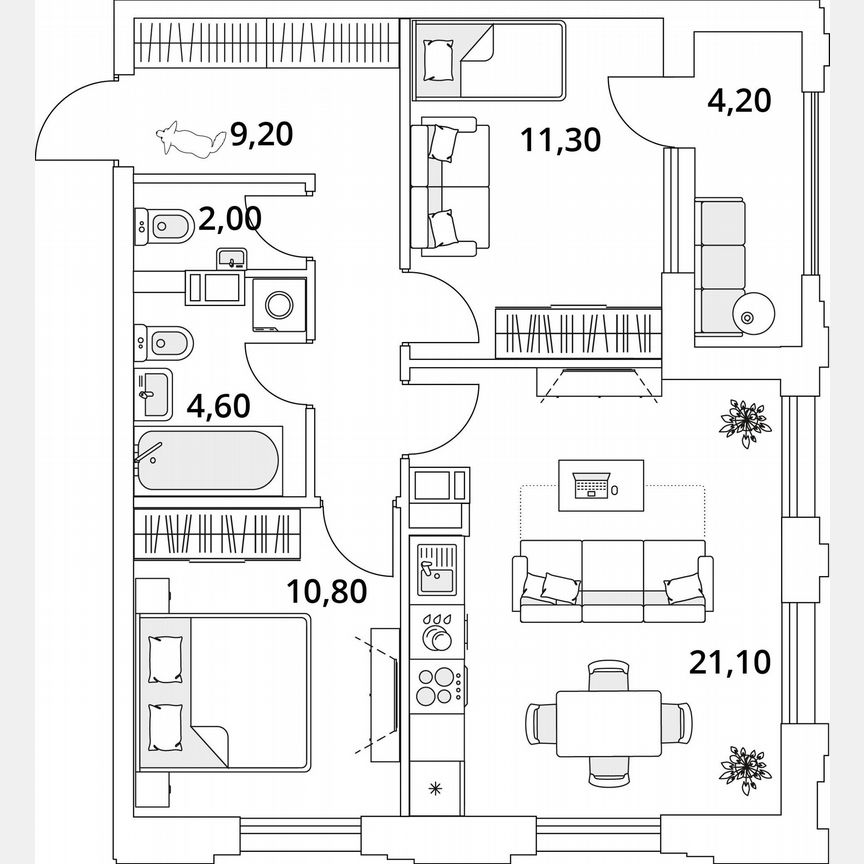 2-к. квартира, 60,6 м², 9/13 эт.
