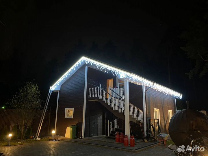 Монтаж гибкого неона уличная подсветка дома