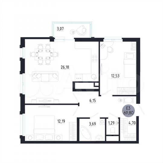 3-к. квартира, 70 м², 6/25 эт.