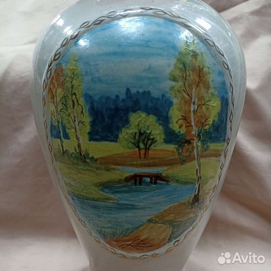 Ваза СССР 36см ручная роспись пейзаж (сзр)