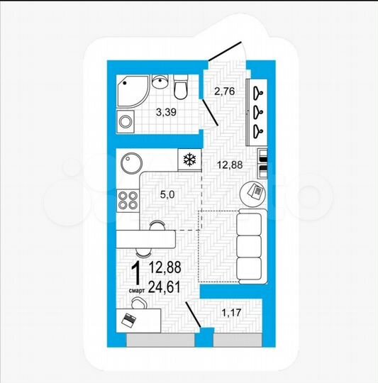 Квартира-студия, 24,3 м², 11/25 эт.