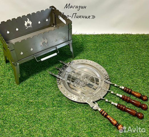 Мангал-дипломат + 3 шампура+нож+поднос 35см