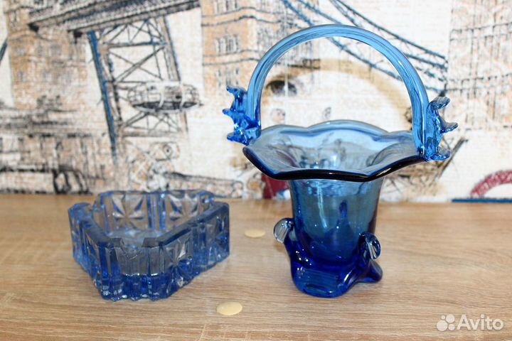 Вазочка из синего стекла СССР