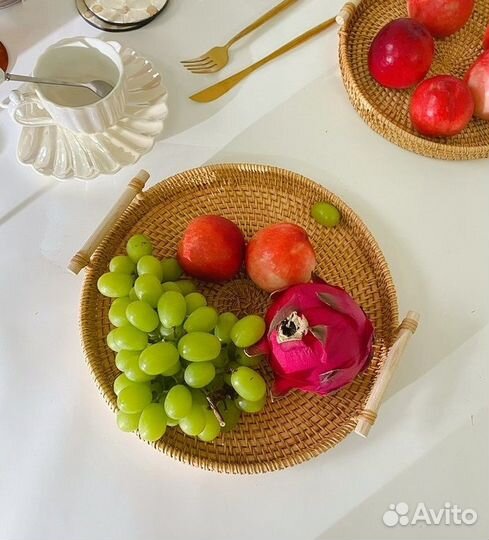 Плетеный поднос с ручками 22 см