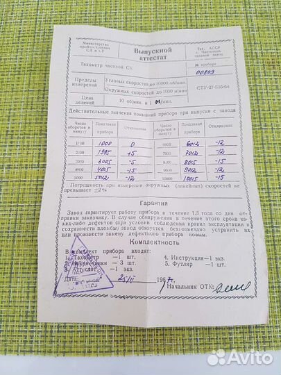 Тахометр часовой 1967