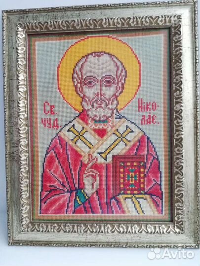 Икона Николай Чудотворец, вышивка крестом 28*35