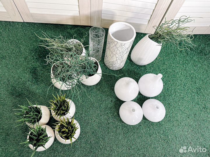 Набор декоративных горшков с зеленью