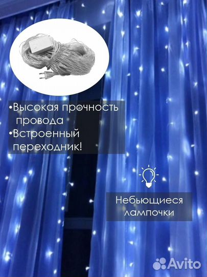 Новогодняя гирлянда занавес 1.5Х1.5 синяя