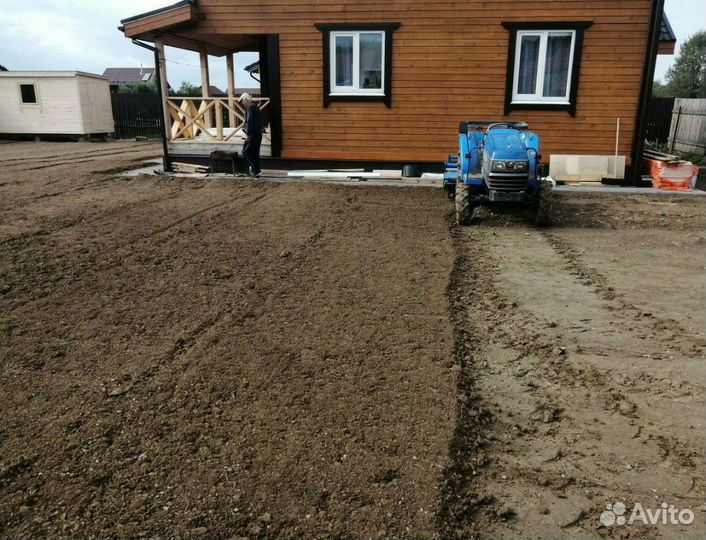 Вспашка земли, фрезеровка,уплотнение почвы, газон