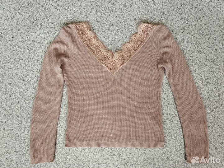 Пуловер женский розовый с кружевом 44-46 Турция