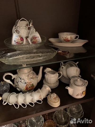 Хрусталь, наборы чайные, рюмки, бокалы, посуда