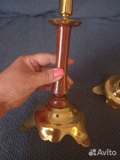 Подсвечник латунь-дерево СССР