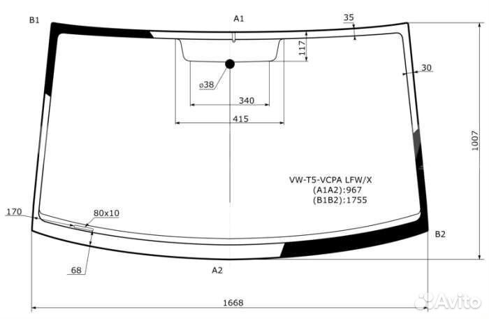 Лобовое стекло VW transporter T5