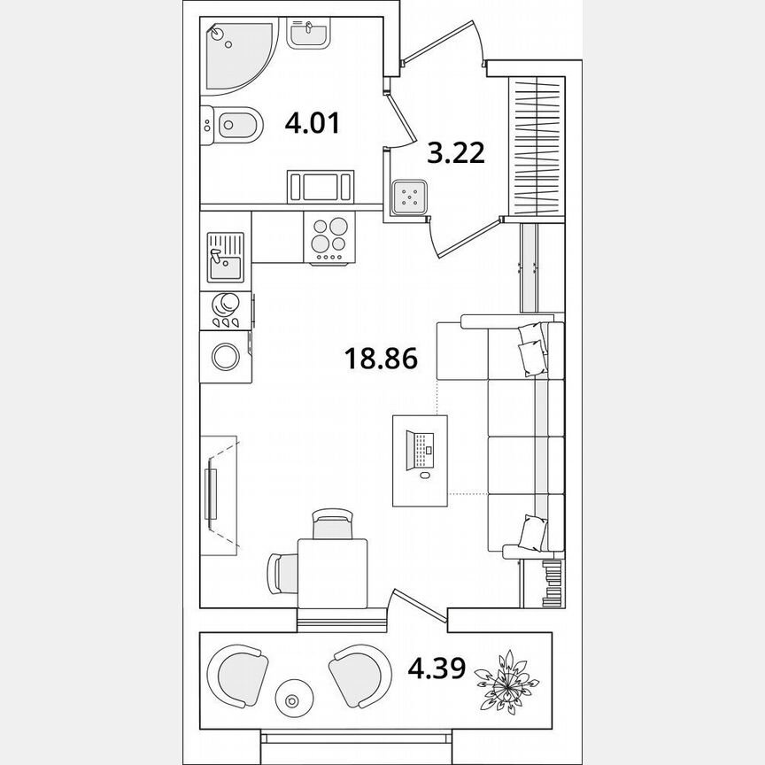 Квартира-студия, 28,3 м², 9/22 эт.