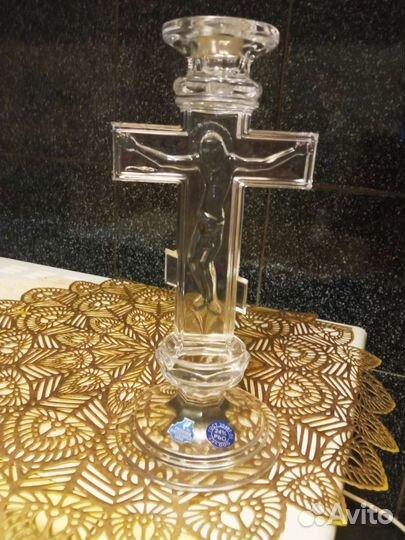 Подсвечник Крест Распятие хрусталь