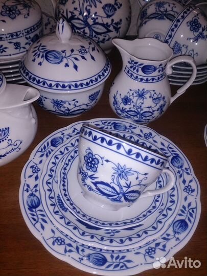 Чайно кофейный сервиз Синий луковый узор Кофемолка