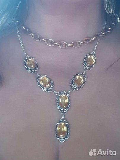 Серебряное ожерелье с цитринами
