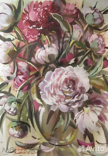 Акварели авторские А3 Пионы Маки Ромашки