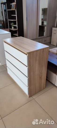 Комод Экко 4 ящика Ясень Шимо Темный/Белый