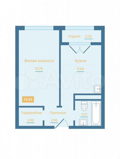 1-к. квартира, 32,8 м², 7/8 эт.
