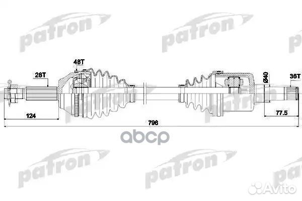 Полуось левая 28x796x104,5x36 ABS: 48T ford TRA
