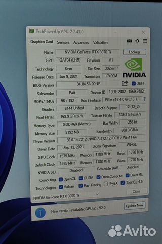 Игровая видеокарта RTX 3070 Ti Gaming Pro