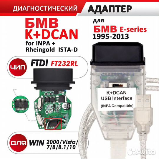 Автосканер для BMW Inpa K+Dcan с переключателем