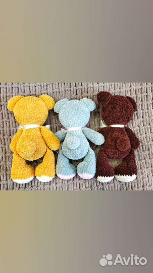 Плюшевый вязаный мишка ручной работы