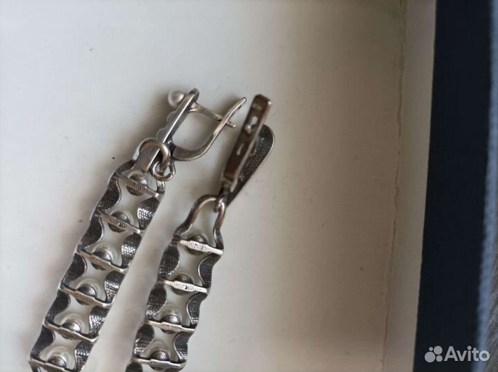 Эксклюзив серебряные серьги проба 925 с жемчугом