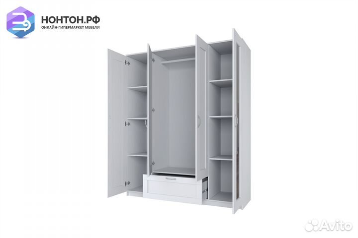 Шкаф четырехстворчатый Сириус белый с одним ящиком