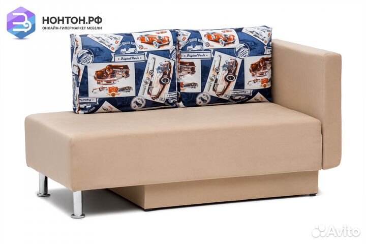 Кушетка еврокнижка Леон бежевая / синяя