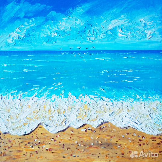 Картина маслом, морской пейзаж, пляж