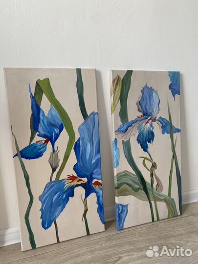 Картины маслом, диптих ирисы