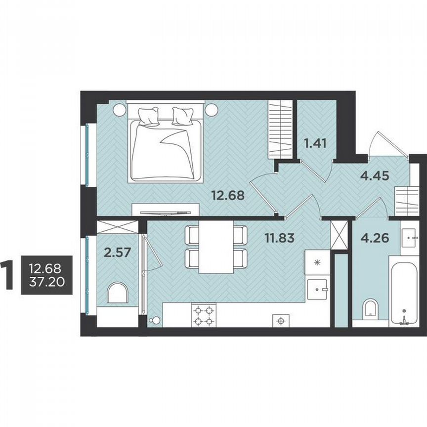 1-к. квартира, 37,2 м², 2/4 эт.