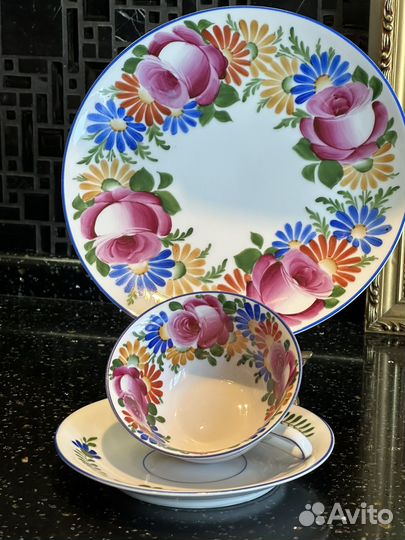 Антикварные чайные трио ручная роспись Германия