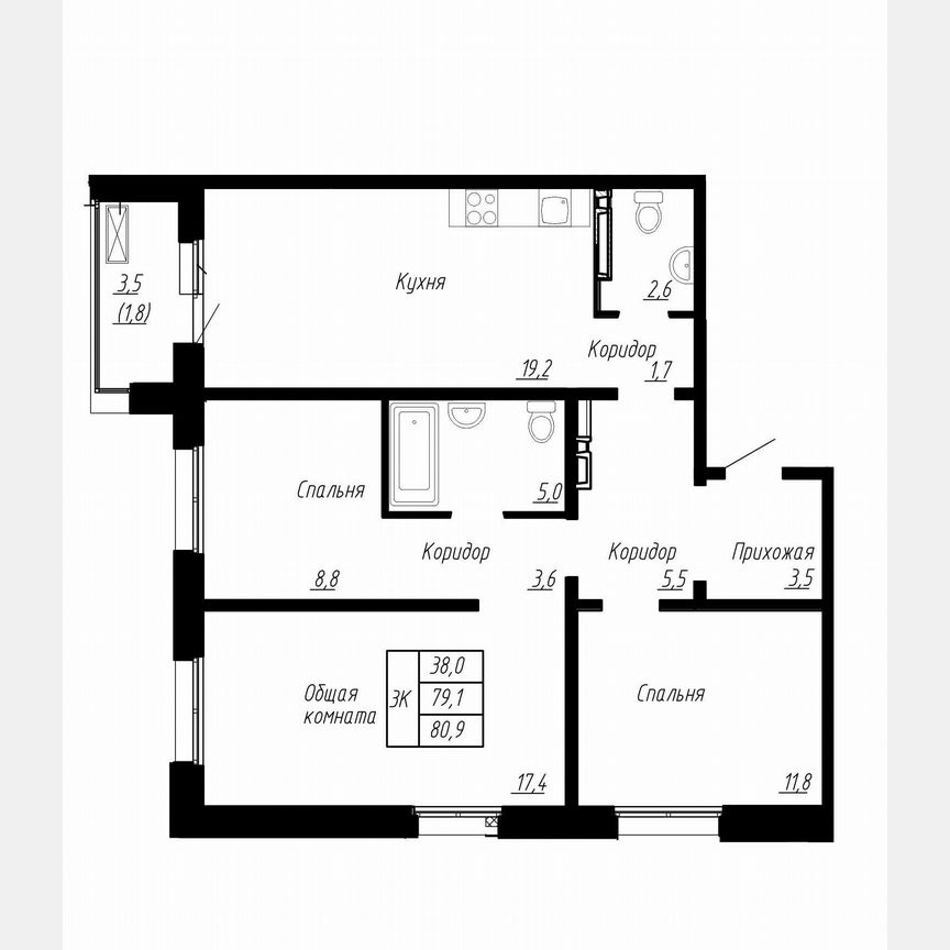 3-к. квартира, 80,9 м², 13/17 эт.