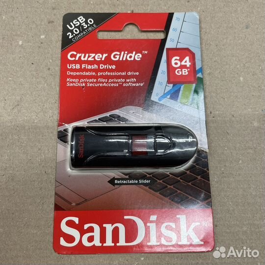 Память USB Flash 64 гб SanDisk Cruzer Glide