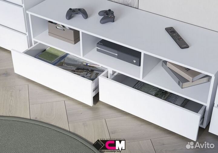 Тумба тв с шариковыми направляющими Белая