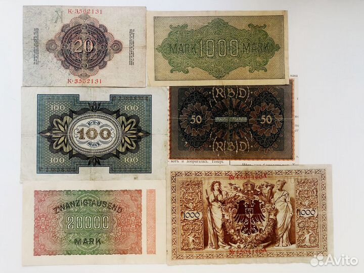 Набор банкнот (бон) Германии (1910-1923) состояние