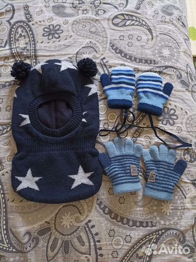 Шапка шлем и варежки