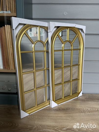 Зеркало арочное окно 2 шт золото 71*38 см