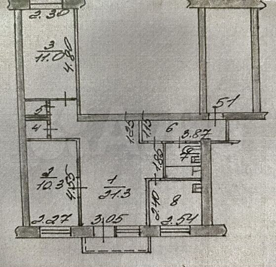 3-к. квартира, 58 м², 3/5 эт.